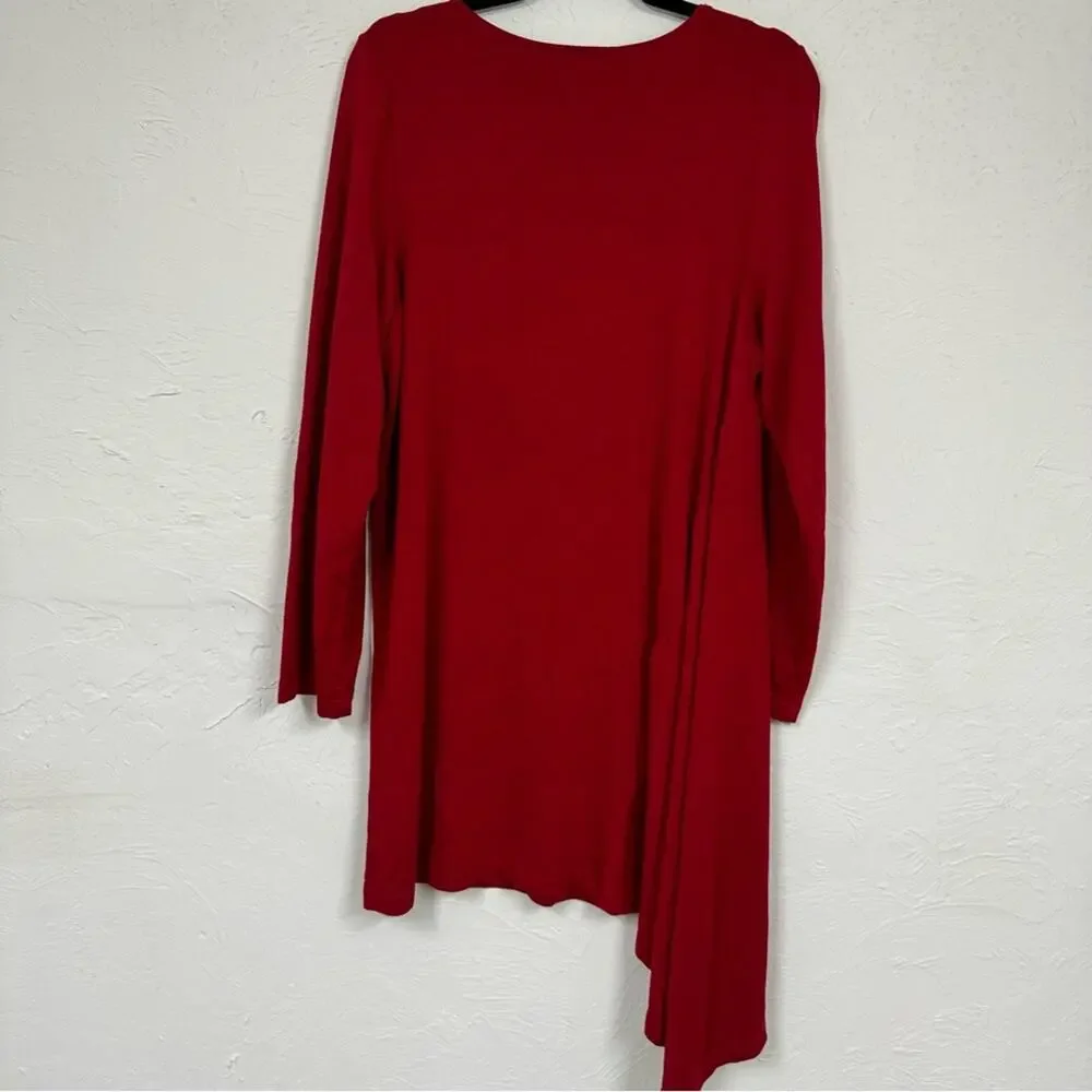 Bryn Walker Red Asymmetrical Hem Lagenlook Blouse Womens L Casual Long Sleeve